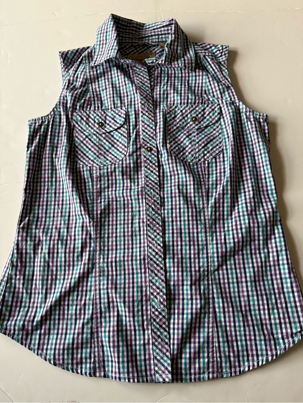 Women's small sleeveless plaid cotton shirt